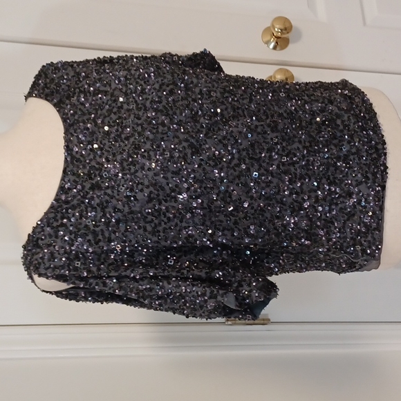 Aidan Mattox heavily beaded sequin dressy party cold shoulder blouse top silk - Picture 1 of 16